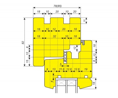 Фрезы для изготовления оконного блока WE2 сечением 78 x 82 мм (фурнитура 12/18-9, водоотливная шина Neckar 22F)